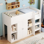 Loft Bed 90*200, Storage, Wardrobe, Shelves, Ladder, White