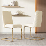 Velvet Dining Chair Set of 2 Diamond Back Gold Legs - Beige