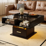 Multifunctional Coffee Table with LED Lighting, Adjustable Height, High-Gloss