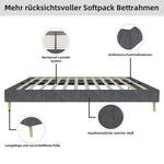 Modern Minimalist Bed Frame - 160x200 cm, Low-Profile, Grey Dutch Velvet