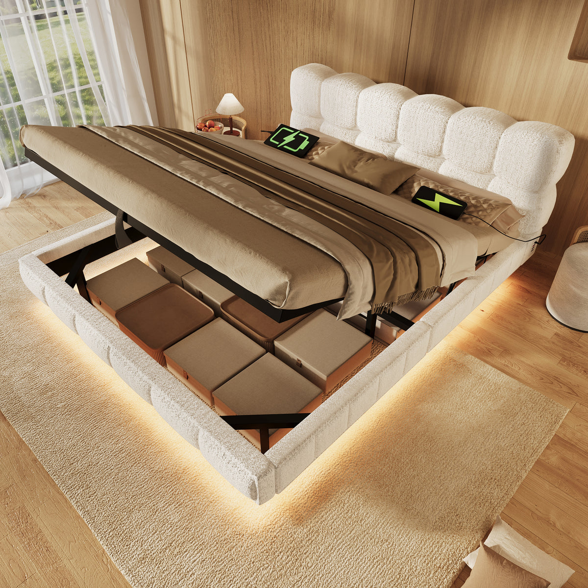 Sofa Bed 90x190cm with Pull-Out Bed & LED Storage, Dark Grey Velvet
