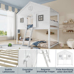 House Bed, Stairs, Safety Rail & Gate, Pine & MDF, White & Grey