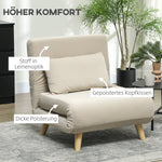 Folding Recliner Chair, Bed Function Adjustable Backrest, Velvet Look Beige