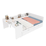 Wooden Bed with Desk and Storage Drawers, 140x200cm, Pine and White