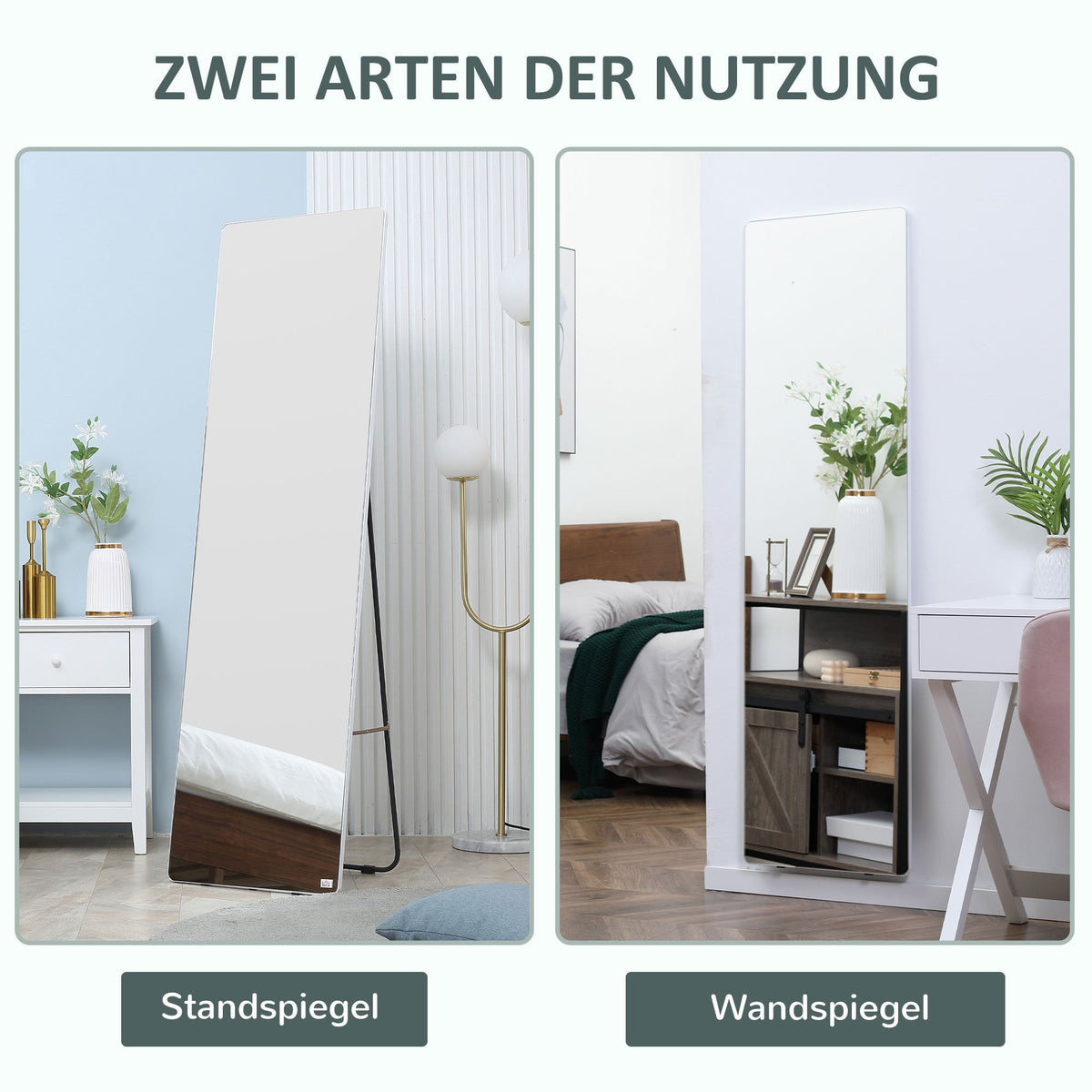 Full Length Mirror, Standing Wall Wardrobe Dressing, 45x160cm, Silver