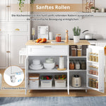 Mobile Kitchen Table 132.5cm Folding Worktop Storage Spice/Towel Rack - Oak Grain
