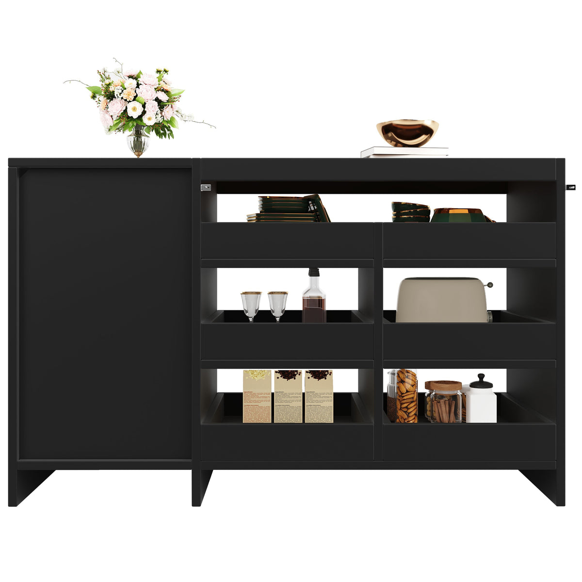 Chest of Drawers Cabinet, Modern 6-Drawer Hollow Door LED Light, Black
