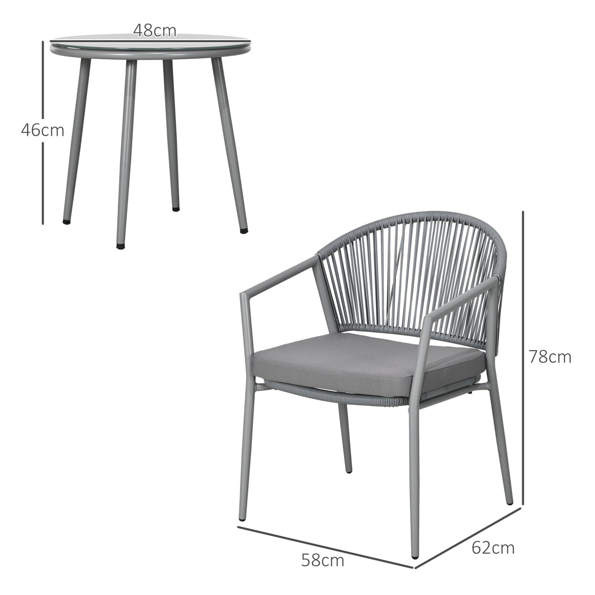 Seating Group 2 Chairs Coffee Table Balcony Furniture Steel Grey