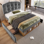 Upholstered Single Bed with Adjustable Headboard, Drawers and Storage, 90x200cm, Grey Velvet