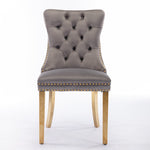 A&A Furniture Nikki Collection Tufted Velvet Dining Chair Set of 2 Golden Legs - Grey/Gold
