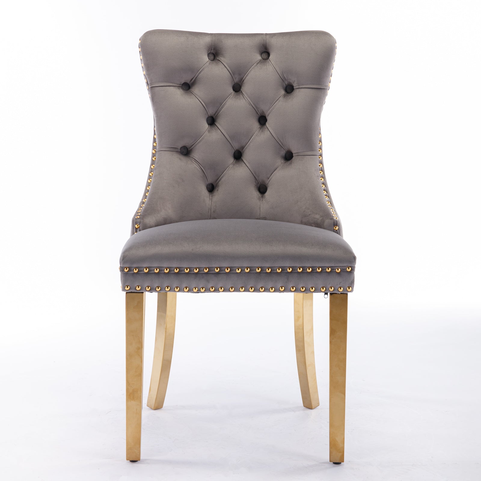 A&A Furniture Nikki Collection Tufted Velvet Dining Chair Set of 2 Golden Legs - Grey/Gold