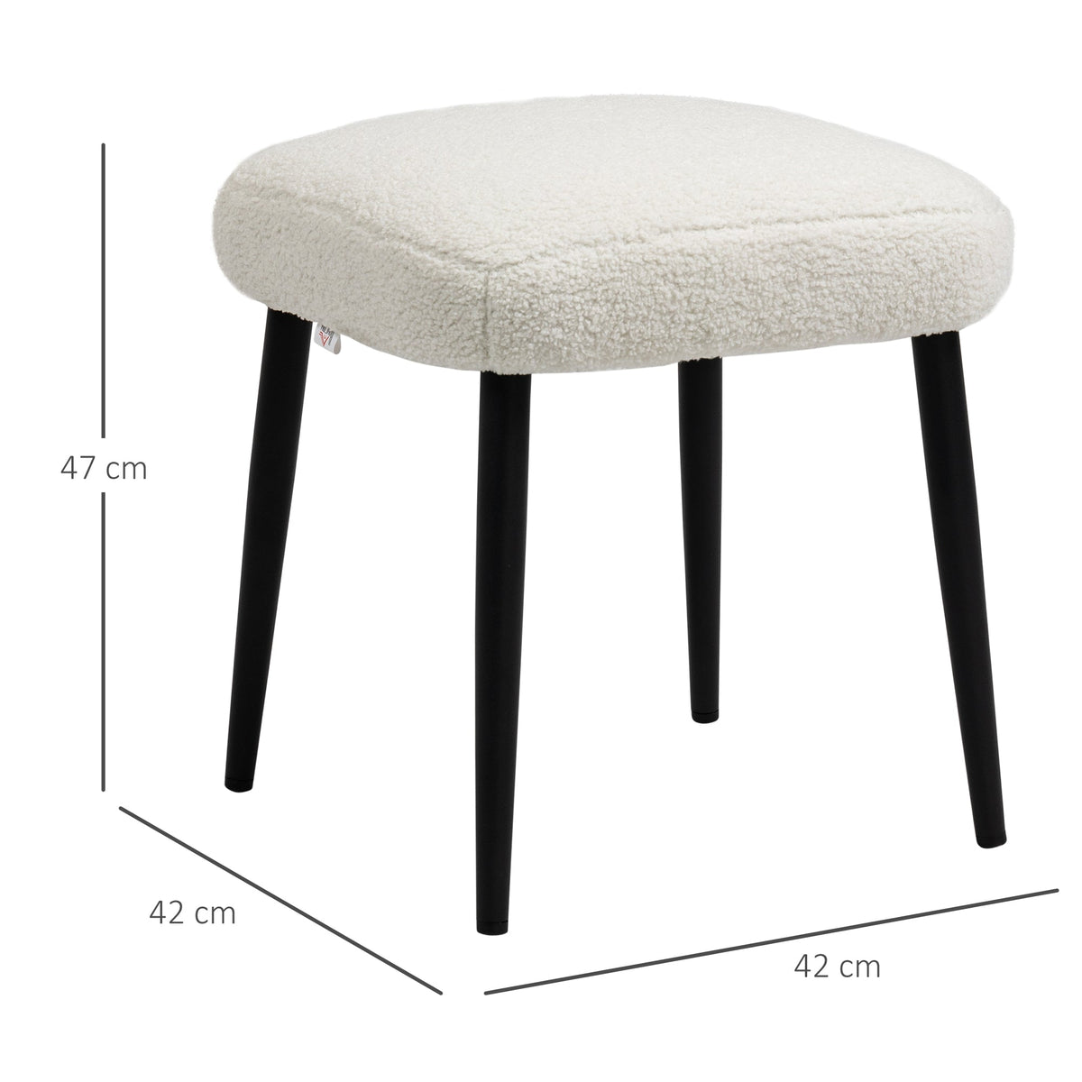Footstool Square Dressing Stool, Steel Legs, Cashmere Look Cream