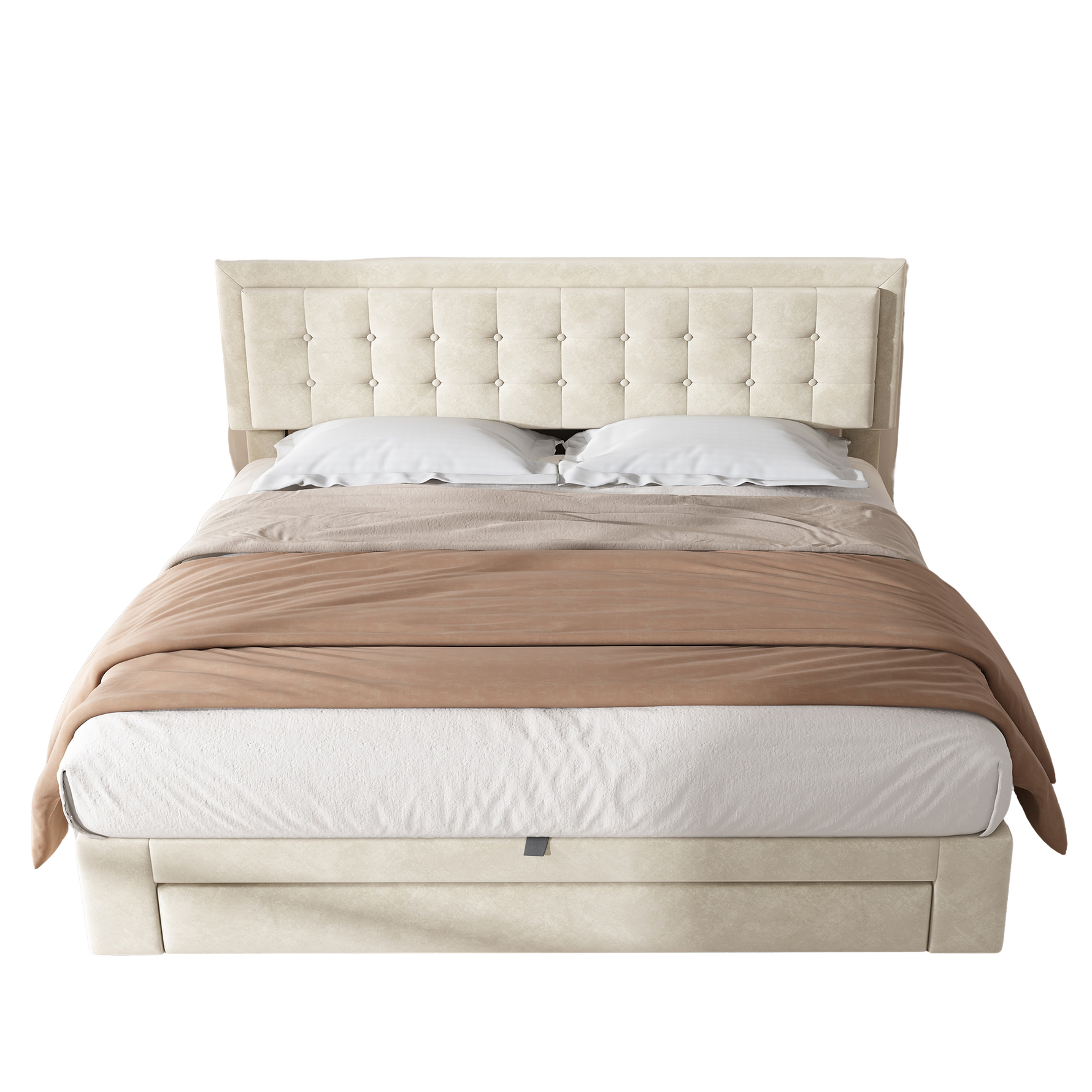 Upholstered Double Bed 160x200cm Storage Box Drawers Slatted Frame - Velvet Beige