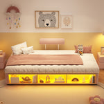 Children's Upholstered Bed with LED Shelf, 90x200 cm, Pink