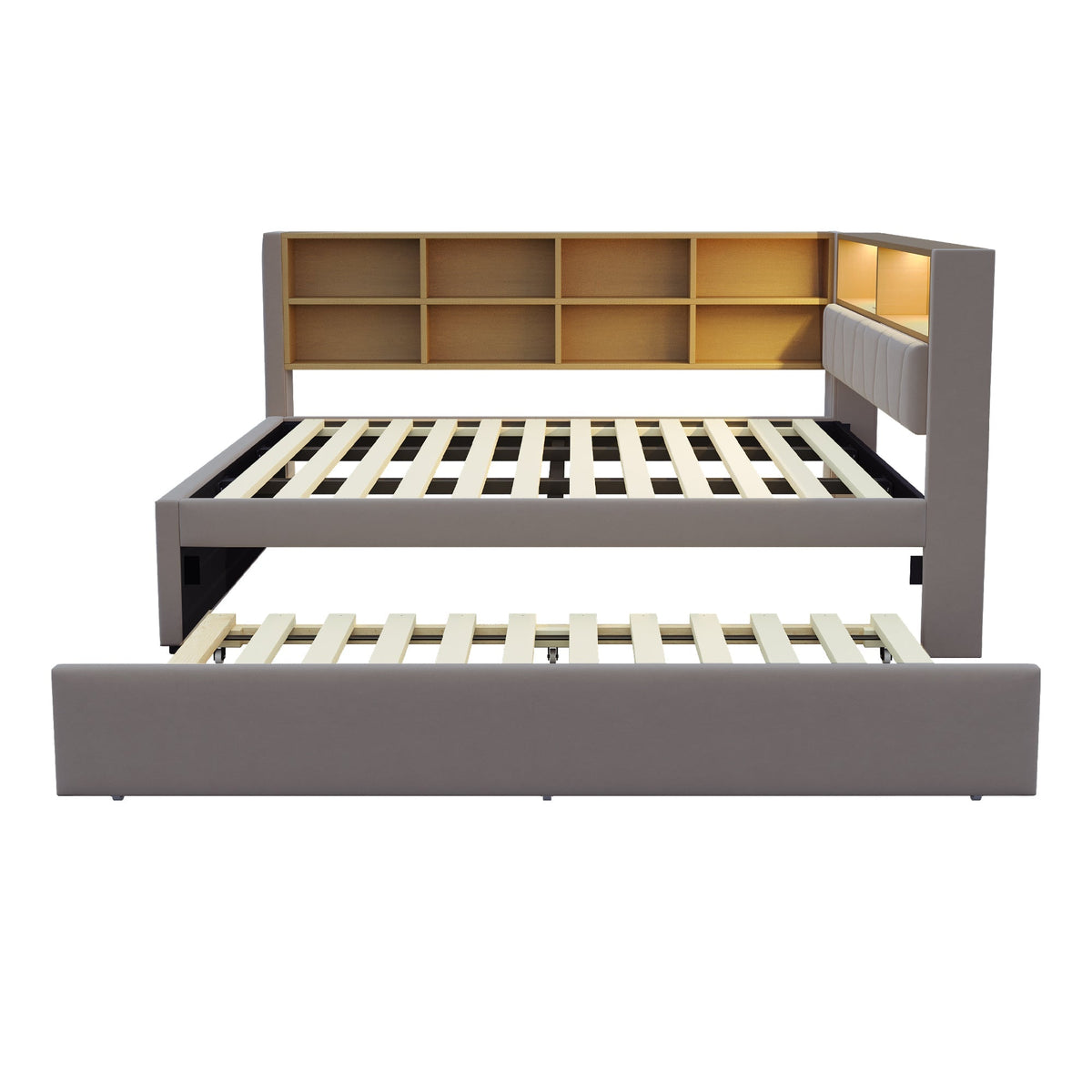 Sofa Bed 140x200 Pull-out LED Storage, Flannel Dark Gray