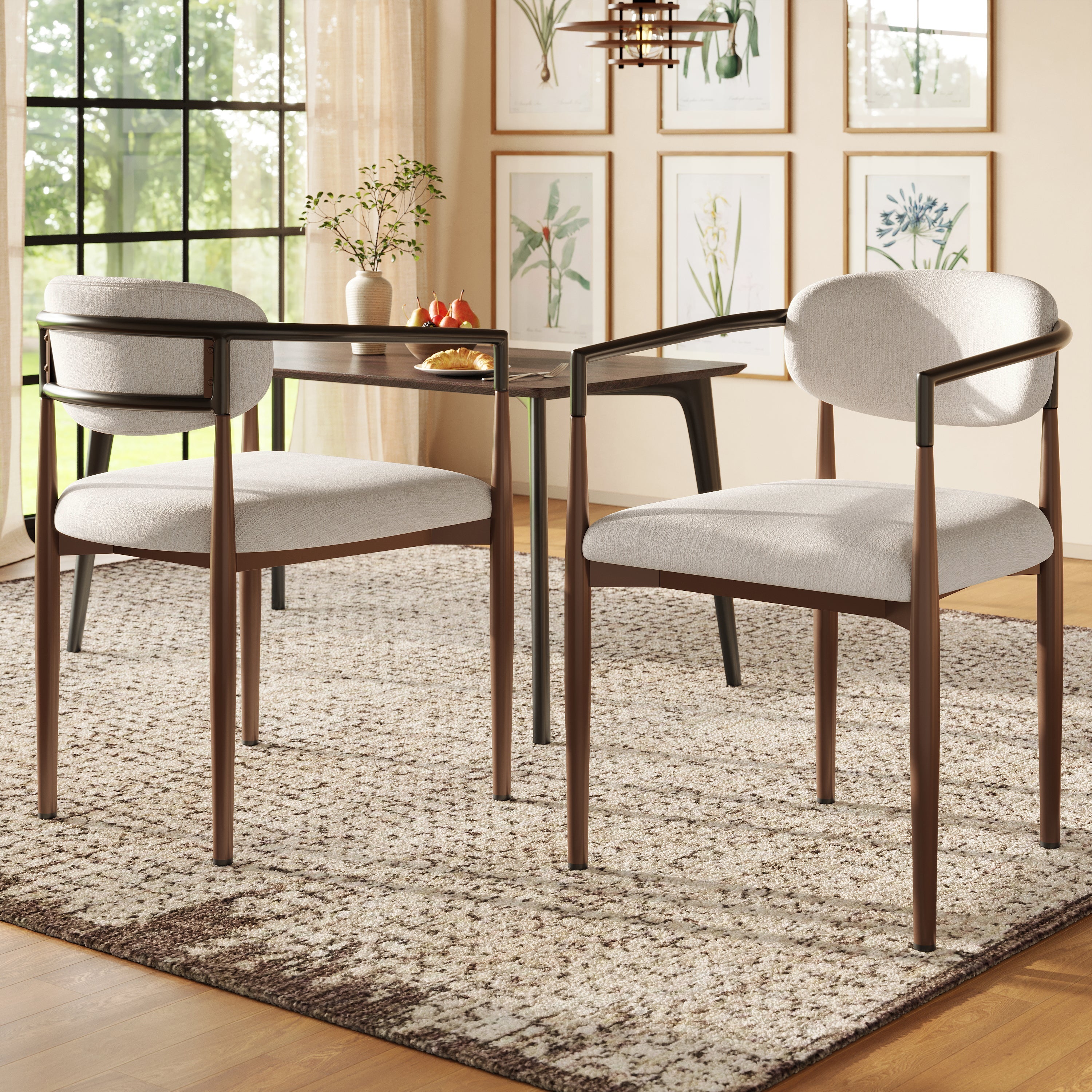 Dining & Makeup Chair Set of 2, Modern Ergonomic Adjustable Legs - Linen Fabric