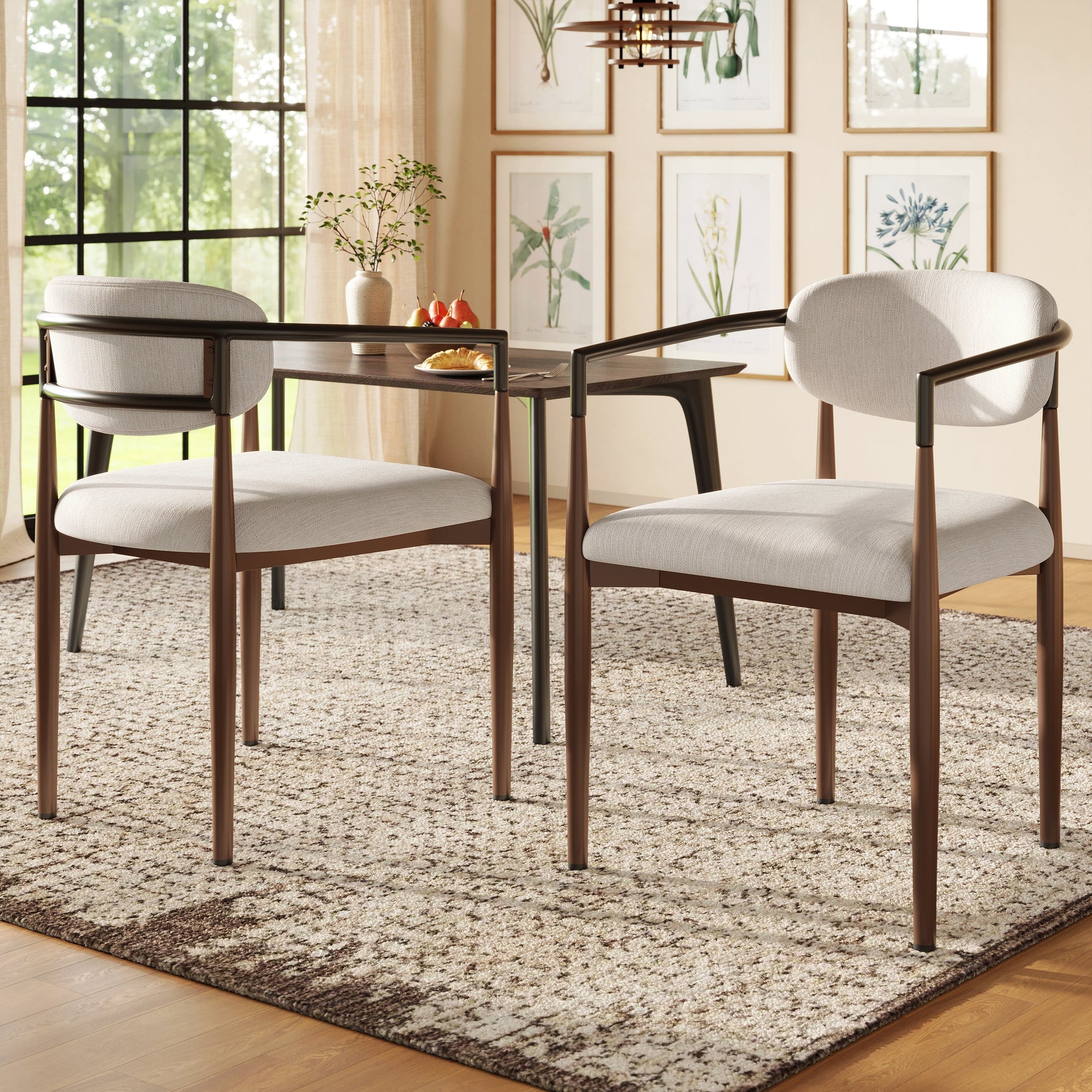 Dining & Makeup Chair Set of 2, Modern Ergonomic Adjustable Legs - Linen Fabric