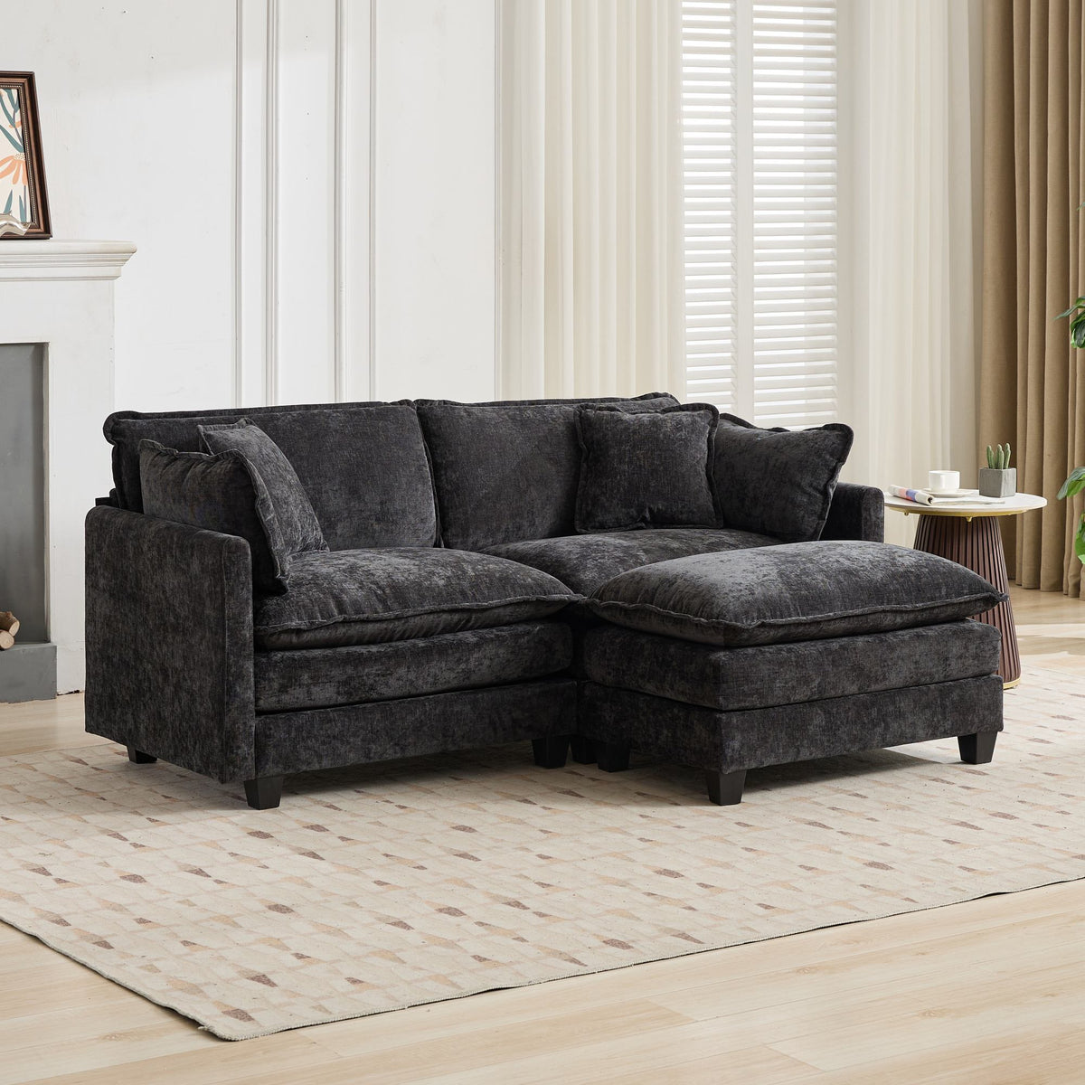 Cloud Sofa Loveseat, Modern Sectional Couch with Double Layer Cushions, Black Chenille Fabric