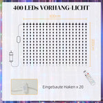 Fairy Lights 3x3m 400 LEDs Light Curtain, Adjustable, Music Sync, IP44