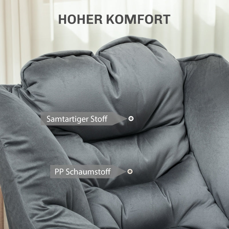 Armchair Lounge Chair Upholstered Velvet Look, Grey