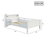 Wooden Bed, 90x200cm Multifunctional with USB & LED, Pinewood White