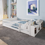 Children's Wooden Bed 140x190cm Open Storage Shelves Opening Case - Pine White
