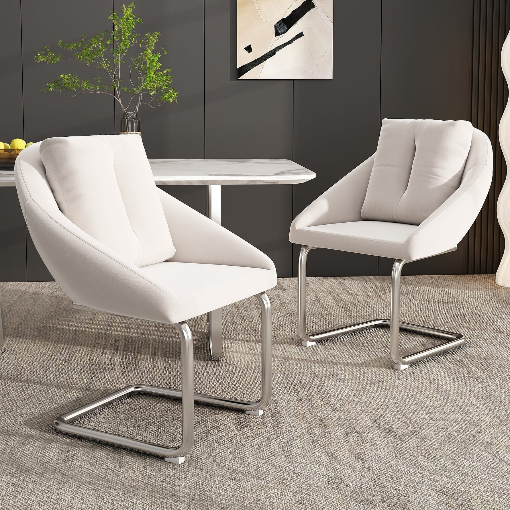 Velvet Dining Chair Set of 4, Luxurious Swivel with Cushions and Curved Legs, Beige Samt