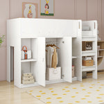 Loft Bed 90*200, Storage, Wardrobe, Shelves, Ladder, White
