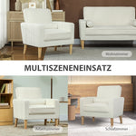 Upholstered Armchair, Reclining Backrest, Rubber Wood, Cream White