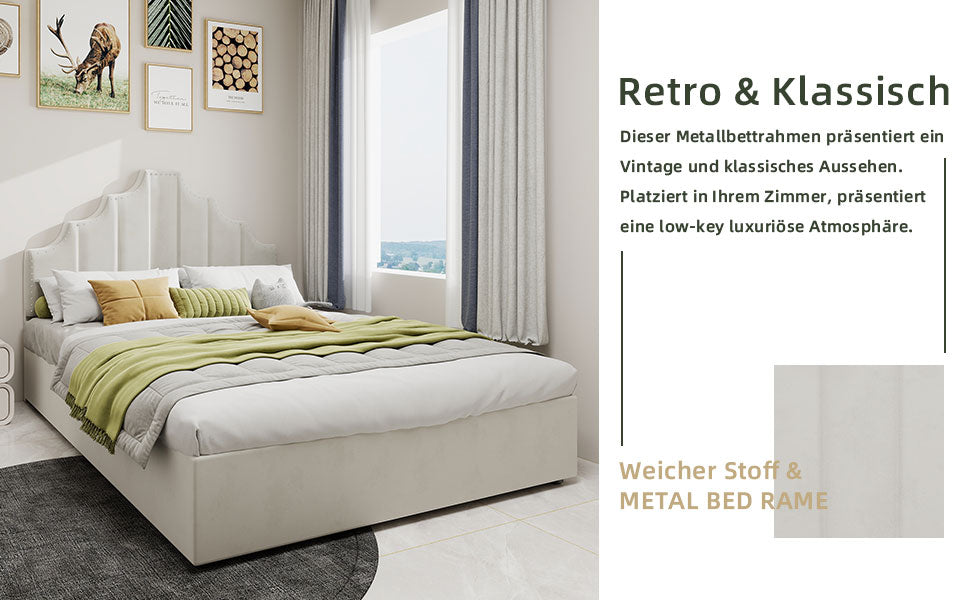 Modern Minimalist Soft Bed, Comfortable Headboard, 160x200CM, Beige