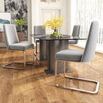 Velvet Dining Chair Set of 2 Diamond Back Silver Legs - Grey