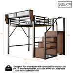 Loft Bed 140x200 with LED Light Strip & Storage, Black