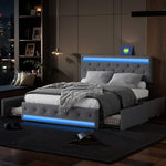 Upholstered Double Bed with Storage Drawers 180x200cm, Beige Velvet
