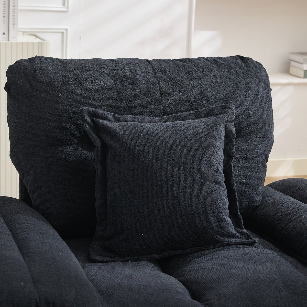 Oversized Chenille Armchair with 360° Swivel and Support Cushion, Light Gray