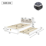 Functional Bed 120x200cm with Pull-Out Bed & Storage, White Wood