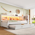 Daybed Sofa Bed, 90x200cm Pull-out LED/USB/Type-C Port, White
