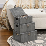 Storage Boxes Set of 3 with Lids & Buckles 18L 12L 7L, Grey