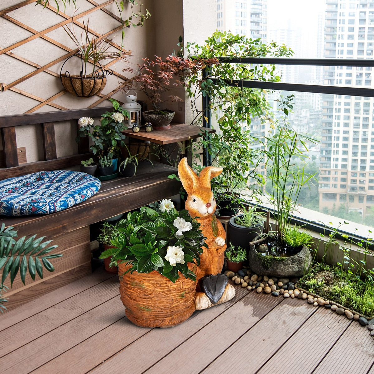 Flowerpot Rabbit Wicker Basket Herb Pot with Drainage Hole MgO