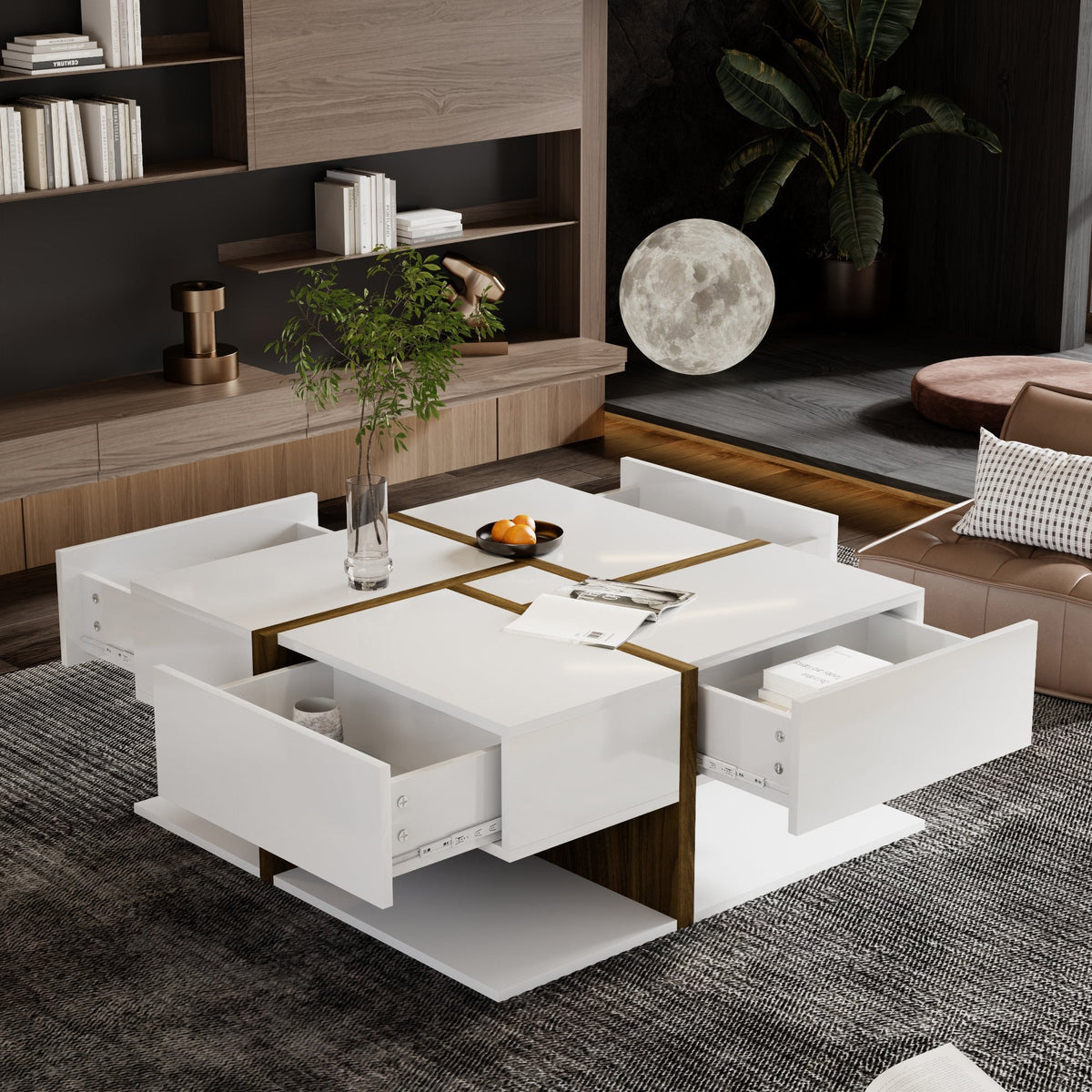 Coffee Table, 4-Drawer with Storage, High-Gloss