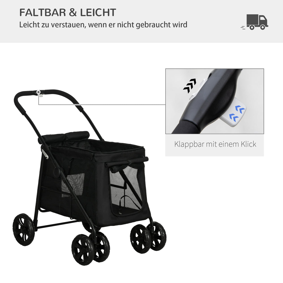 Dog Stroller, Foldable Buggy Mesh Window, Oxford Fabric Black