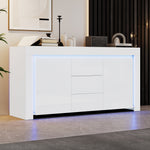 Living Room Cabinet 140cm 3 Drawers 2 Doors LED High-Gloss White