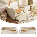Upholstered Single Bed 90x200cm with LED & Storage, Beige Velvet