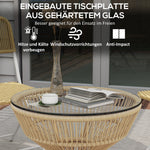 Rattan Side Table Ø60 cm Tempered Glass Boho Design Natural Wood