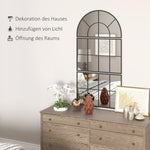Three-Piece Arched Wall Mirror, Decorative Window Hanging, Black Metal Frame