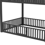 Bunk Bed with Storage Ladder and LED, 140x200cm, Black Metal + MDF
