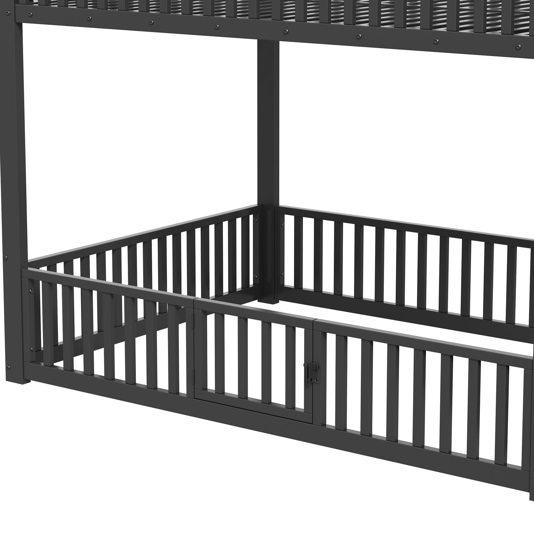 Bunk Bed with Storage Ladder and LED, 140x200cm, Black Metal + MDF