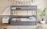 Children's Bunk Bed, 90x200 Hydraulic Storage System, Solid Wood Gray