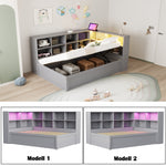 Multifunctional Sofa Bed 90x200 with Storage & Light Strip, Grey