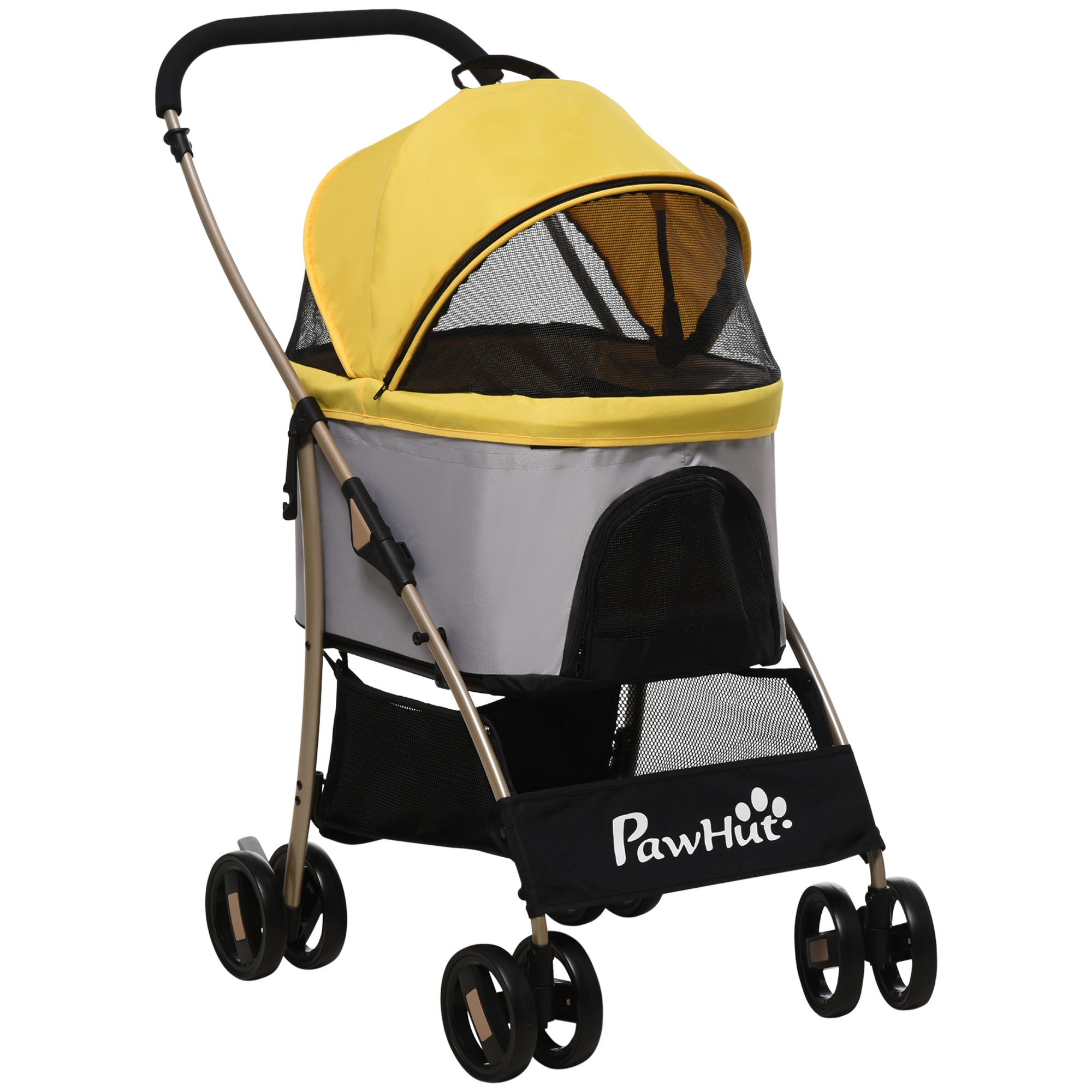 Dog Stroller, Foldable 2-in-1, 4 Wheels, Oxford Fabric, Yellow