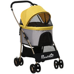 Dog Stroller, Foldable 2-in-1, 4 Wheels, Oxford Fabric, Yellow